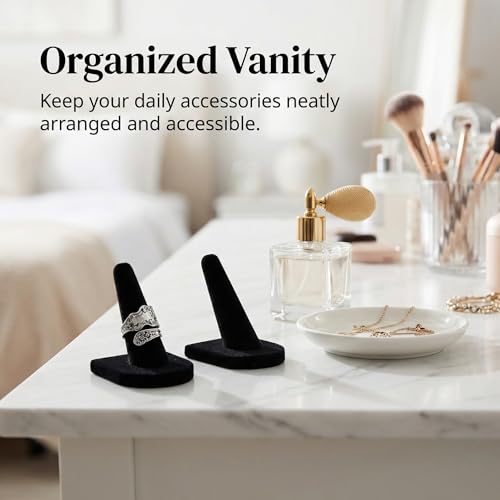2 Pcs Velvet Ring Holder Stand Jewelry Display Black Holders for Engagement Rings Wedding Showcase Selling Vendors Elegant Ring Organizer Jewelry Stand for Home or Shop Use