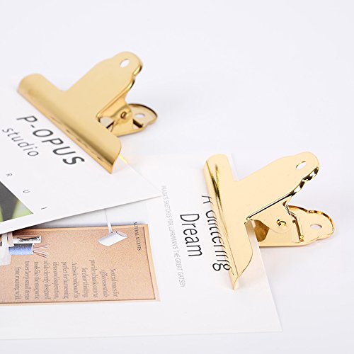 Coideal Gold Metal Bulldog Paper Clips, 3 Pack Stainless Steel Large Bull Clips Clamps for Drawing Board, Home Kitchen Office (5.7 inch / 14.5 cm) - color: Gold