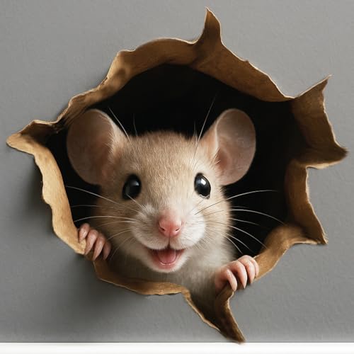 GRITKULTURE Removable Peek A Boo Mouse in Mouse Hole Decal Sticker 5.1inch 2 Pack. Mouse Hole in The Wall Sticker with 3D Effect. Wall Decoration, Funny Gift, Potty Training, Prank (#6)