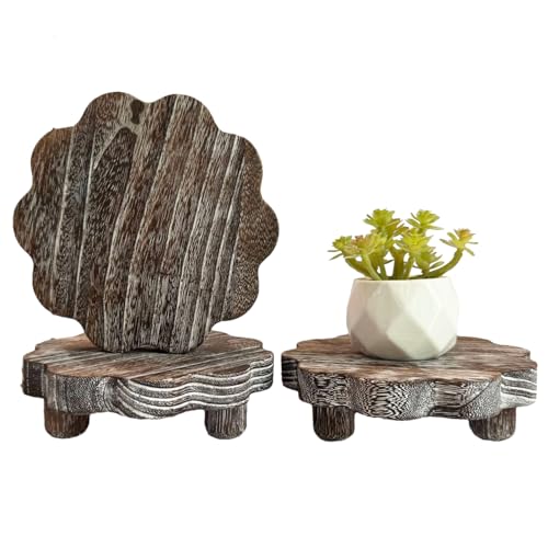 3 Pack Small Scalloped Wood Risers for Display ,Wooden Stands with Removable Feet Farmhouse Rustic Decor for Table Tiered Trays Home Kitchen Decoration (Rustic White, 5.9 Inch) - color: Rustic White, size: 5.9 inch