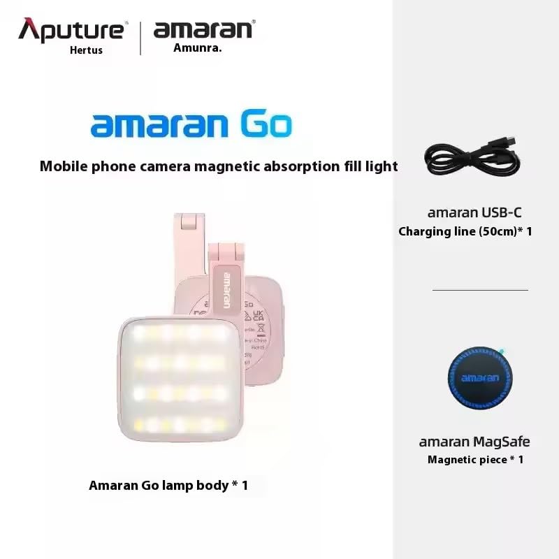 Magnetic Selfie Phone Light,Amaran Go Dual LED Light Source with Adjustable Mirror Light CCT 2700K-6500K,Rechargeable for Selfie,Makeup,Video Conference,TikTok,for iPhone & Android (Pink) - color: Pink