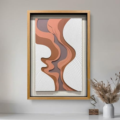BrightA 5-Layer Wood ReliefWooden Wall Art Fluid Curves in Warm Brown & Ash Grey with Linear Grain Background, Framed in Solid Wood & Tempered Glass for Contemporary Walls 27.5"x39.4" - color: Rice white + earth yellow + dark brown 3 + natural wood ton