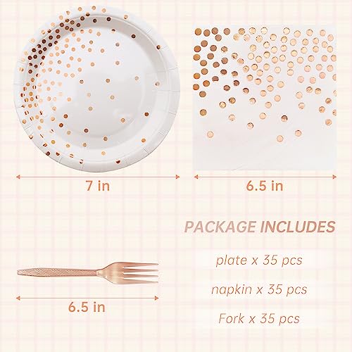 Serves 35 Guests White and Rose Gold Party Supplies,White and Rose Gold Birthday Paper Plates and Napkins,7" Disposable Party Dinnerware for Women - color: White Rose Gold Dot Paper Plate