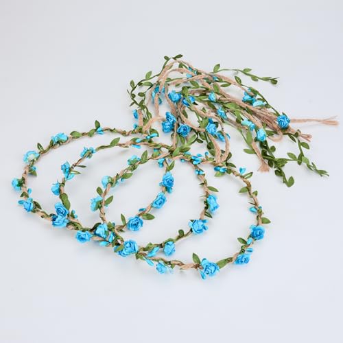 DDazzling Flower Crown Floral Wreath Headband Floral Garland Headbands Photo Props,Rose Flower Crown Kit, 3 Piece (Blue) - color: Blue