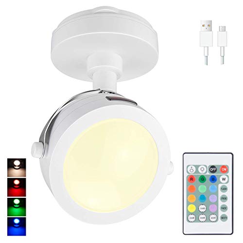 Picture Light Rechargeable, LED Accent Lights Indoor, Cordless Puck Light with Remote, 12 Color Changing 9 LED Spotlights with 360°Rotate Light Head, Stick on Art Lights for Dartboard, Painting - color: White