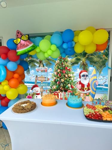 July Christmas Backdrop 10x8FT Summer Beach Santa Claus Christmas Tree Photography Background Tropical Hawaiian Xmas Party Decorations Supplies Photo Props - size: 10x8FT: 120x96 inch