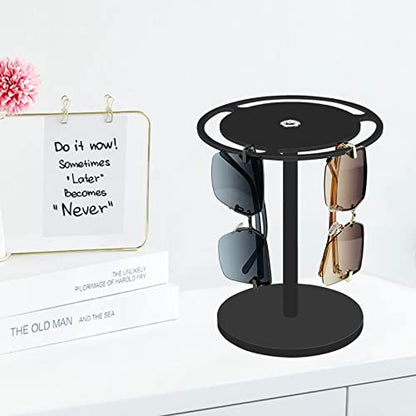 Acrylic Sunglasses Holder Stand with 360 Rotating, Eyeglasses Display Rack Black Glass Tabletop Organizer - color: Black