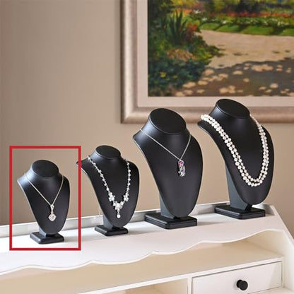 MOOCA 2 Pcs Deluxe Faux Leather Small Necklace Chain Jewelry Display Holder, Jewelry Stand, Necklaces Display Mannequin Bust Stand, 6.25”H, Black Faux Leather - color: Black Faux Leather