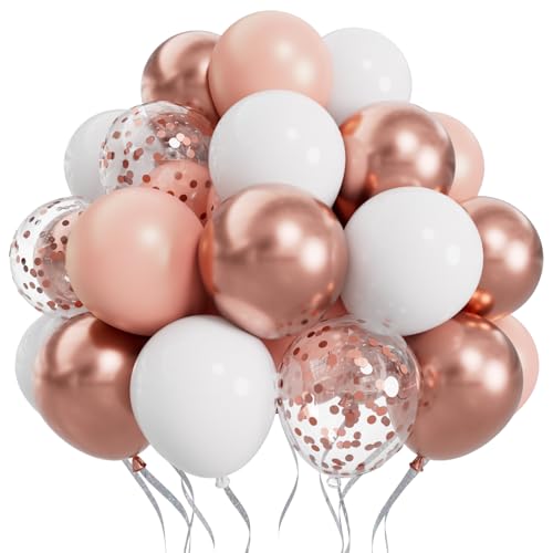SUWEN 60PCS Metallic Rose Gold Confetti Balloons Set Latex Helium Chrome Rose Gold Balloon for Birthday Wedding Bridal Shower Anniversary Party Decorations - color: Rose Gold