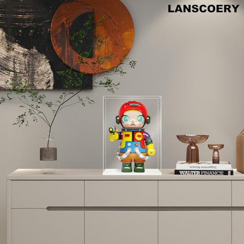 LANSCOERY Acrylic Display Case, 6x6x8 in, Upgraded Thickened UV-Resistant Showcase, 98% Clarity Dustproof Box with Glossy White Base for Action Figures, LEGO & Models, Includes Scraper & LED Light - color: White, size: 6x6x8inch; 15x15x20cm