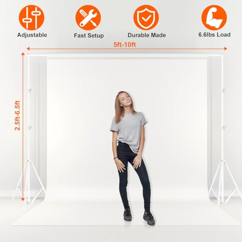 iMounTEK Backdrop Stand for Party, 6.5 * 9.84 ft Photographic Studio Photo Backgrounds Adjustable Photo Backdrop Stand Kits with a Carrying Bag Photo Backdrop Stand for Photography/Wedding(White) - color: White
