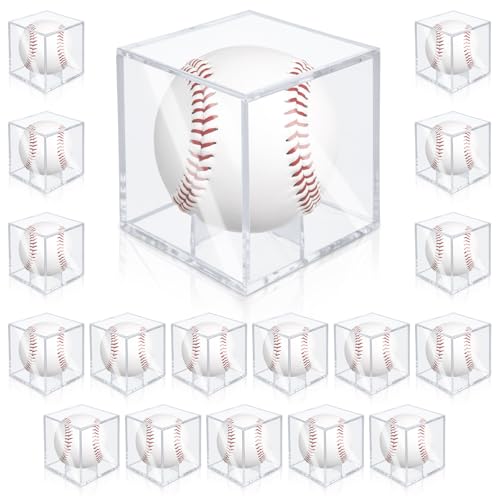 18 Pack Baseball Display Case,UV Protected Acrylic Boxes for Display, 3.15in Autographed Baseball Clear Display Case Cube, Baseball Display Case for Memorabilia Baseball for Official Size Ball