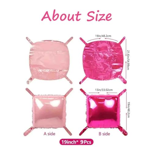Hot Pink Square Foil Balloons Wall, Double Sided Magenta Mylar Balloons Backdrop Helium Mylar Balloo Kit for Birthday Bridal Anniversary Bachelorette Princess Shower Party Decorations 9PCS - color: Pink-9
