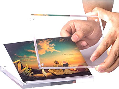 YestBuy 5x5 Acrylic Picture Frames,3 Pack Clear Photo Frames, Magnetic Picture Frames,Block Square Picture Frame For Desktop Display - size: 5x5"