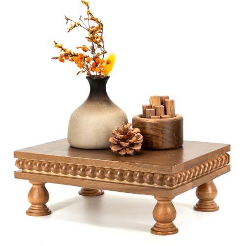 EOSAHR Pine Wood Display Riser for Home Decor – Rustic Pedestal Stand for Displaying Home Decorations, Cake Stand or Small Plants – Ideal Modern Best Boho Chic Decor(Brown) - color: Brown