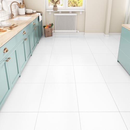 White Peel and Stick Floor Tile Waterproof Vinyl Flooring for Bathroom Kitchen 16-PCS Adhesive Flooring Sheets for Bedroom Removable Sticky Tiles for Floor Living Room 12x12 Inches White Marble Tiles - color: Pure White, size: 16 Tiles
