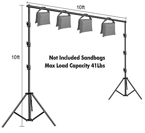 SLOW DOLPHIN 10 x 10Ft Photo Video Studio Heavy Duty Adjustable Muslin Backdrop Stand Background Support System Kit for Photography with Carrying Bag 8 Pcs Clip Clamps