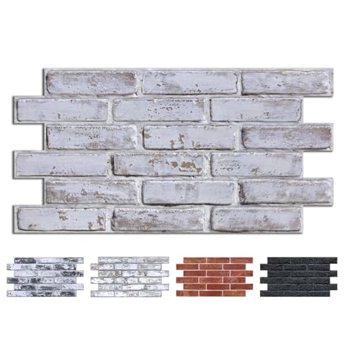 COMSTICKC 3D Whitewash Brick Wall Panel Peel and Stick, 12 pcs of 22.8" x 11.8", DIY UrltraLight PVC Self Adhesive Fake Brick Backsplash Interior Decor,Paintable,Covers 22.48 sq.ft - color: Whitewash Brick