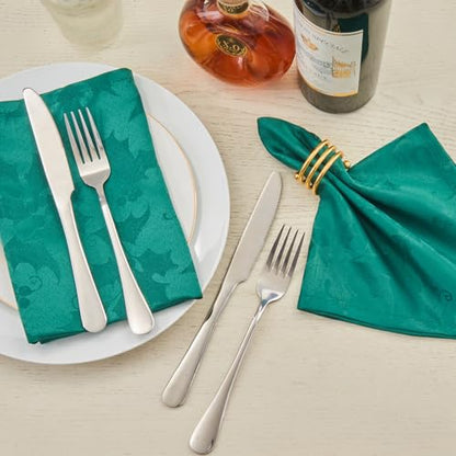 Cloth Napkins Set of 8 – Square Jacquard Floral Flowers Fabric Polyester Washable Reusable for Kitchen Dinner Dining Restaurants Wedding Party Banquet Table(Dark Green/17x17 Inch) - color: Dark Green