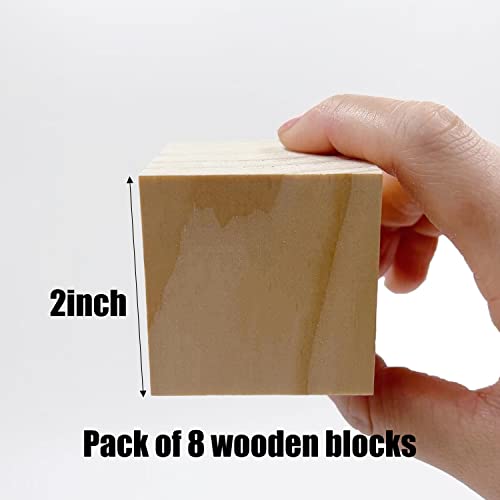 Wood Blocks for Crafts, Unfinished Wood Cubes, 2 Inch Natural Wooden Blocks, Pack of 8 Wood Square Blocks, Wooden Cubes for Arts and Crafts and DIY Projects - color: Pack of 8, size: 5.1 cm