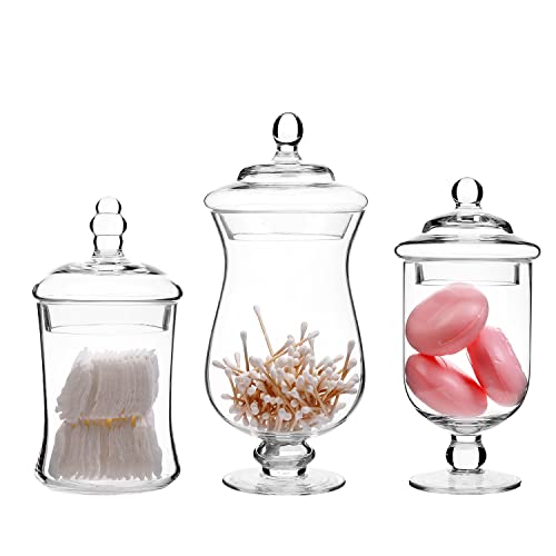 MyGift Clear Glass Apothecary Jars with Lid, Decorative Footed Vase, Candy Buffet Containers, Set of 3 - color: Clear Glass
