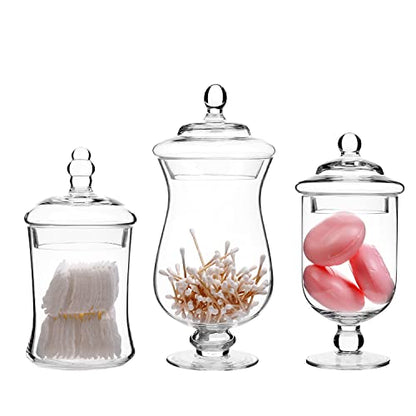 MyGift Clear Glass Apothecary Jars with Lid, Decorative Footed Vase, Candy Buffet Containers, Set of 3 - color: Clear Glass