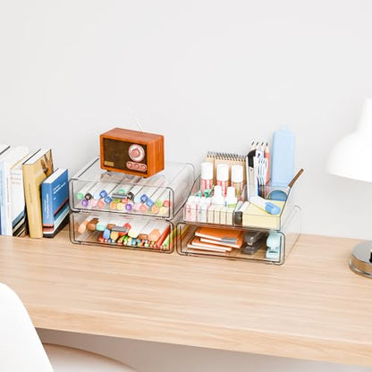 Yieach Clear Acrylic Makeup Organizers Countertop for Dresser,Desk,Bathroom Vanity,4 Tier Stackable Make up Holders and Makeup Cabinet,Tiered Cosmetic Storage and Make up Containers for Palette,Brush - size: 3 Drawers