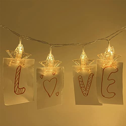 YOLIGHT Stars Photo Clips String Light, 10ft LED Photo Wall Decor Lights with 20 Clips, Battery Operated Star Fairy Lights for Dorm Room Christmas Party Wedding Valentines Day Decoration - style: Shining Star