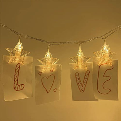 YOLIGHT Stars Photo Clips String Light, 10ft LED Photo Wall Decor Lights with 20 Clips, Battery Operated Star Fairy Lights for Dorm Room Christmas Party Wedding Valentines Day Decoration - style: Shining Star