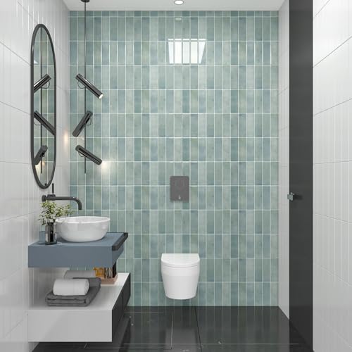 CHIHUT 16 Sheets Mint Green Peel and Stick Backsplash Tiles 12"x12" Glossy 3D Rectangular Self Adhesive Tiles for Kitchen Backsplash Removable Waterproof Renter Friendly Vinyl Backsplash Panels - color: Green, size: 16 Tiles