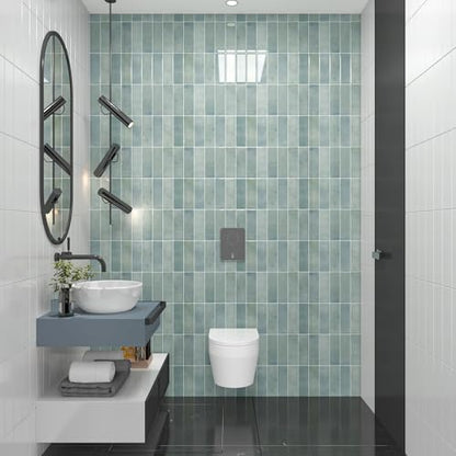 CHIHUT 16 Sheets Mint Green Peel and Stick Backsplash Tiles 12"x12" Glossy 3D Rectangular Self Adhesive Tiles for Kitchen Backsplash Removable Waterproof Renter Friendly Vinyl Backsplash Panels - color: Green, size: 16 Tiles