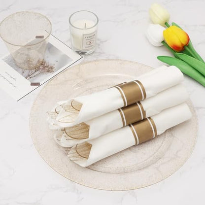 Goodluck 100 Pack Pre Rolled Gold Glitter Plastic Silverware, Wrapped Cutlery Set with Napkin Include 100 Forks, 100 Knives, 100 Spoons and 100 Napkins, Fancy Disposable Silverware for Party, Wedding - size: 100pc, style: Gold Glitter
