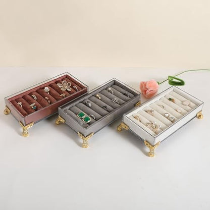 velvet slots Ring holder for jewelry organizer, Grey earring ring display stand for selling, felt ring jewelry holder tray showcase【Velvet slots Ring Holder-Grey】 - color: Grey