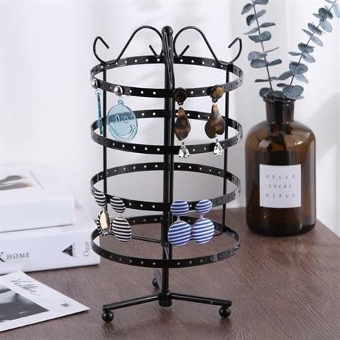 Sooyee Earring Holder Organizer,360 Rotating Earring Organizer,Jewerly Organizator 4 Tiers 144 Holes Earring Display Stands for Selling,Metal Jewlery Holder,Black - color: Metal Black