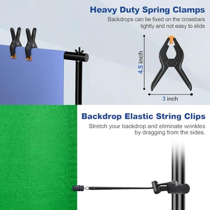 12 x 10ft Photo Video Studio Heavy Duty Backdrop Stand, Adjustable Photography Background Support Systemt Kit with Shock-Proof Spring, 2 Sandbags, Carrying Bag, 6 Clamps - size: 12x10ft