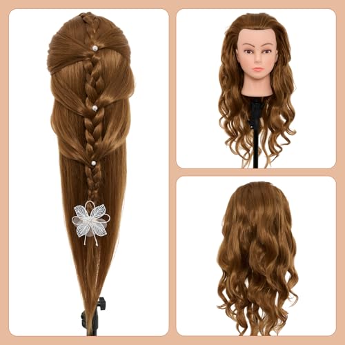 28Inch Mannequin Head with 80% Real Human Hair - Doll Head for Hair Styling Braiding Curling,Cosmetology Mannequin Head with hair with Table Clamp Hair Styling Set (Blonde) - color: 27B#