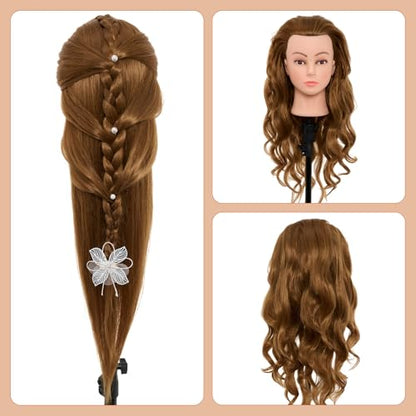 28Inch Mannequin Head with 80% Real Human Hair - Doll Head for Hair Styling Braiding Curling,Cosmetology Mannequin Head with hair with Table Clamp Hair Styling Set (Blonde) - color: 27B#
