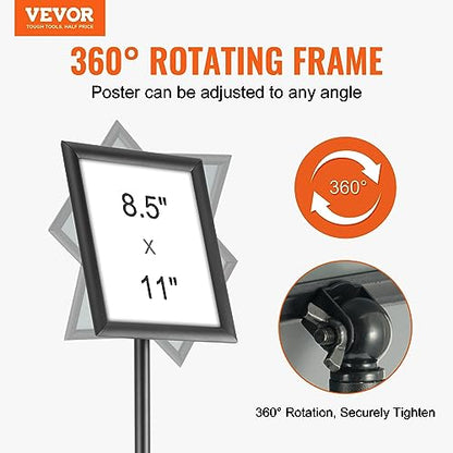 VEVOR Pedestal Sign Holder, 8.5 x 11 Inch Vertical and Horizontal Adjustable Poster Stand, Heavy-Duty Floor Standing Sign Holder with Round Base for Display, Advertisement, and Outdoor, Black - size: 8.5 x 11 Inch