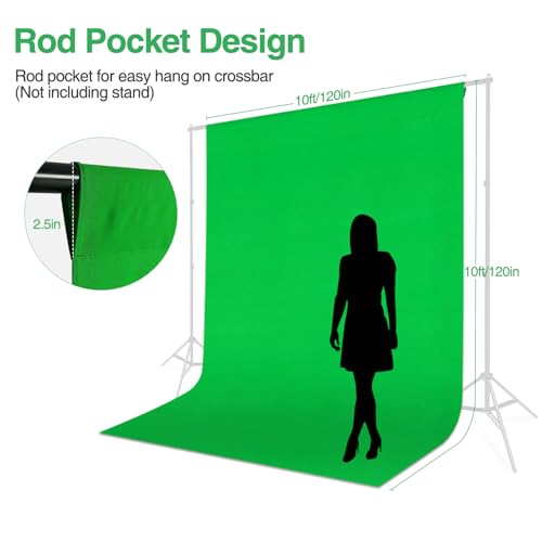 Green Screen Backdrop, 10x10 ft Photography Chromakey Greenscreen Background Sheet, Polyester Collapsible Green Backdrop Curtain for Streaming, Meeting, Photo Studio, Video Recording - color: Green, size: 10x10 FT