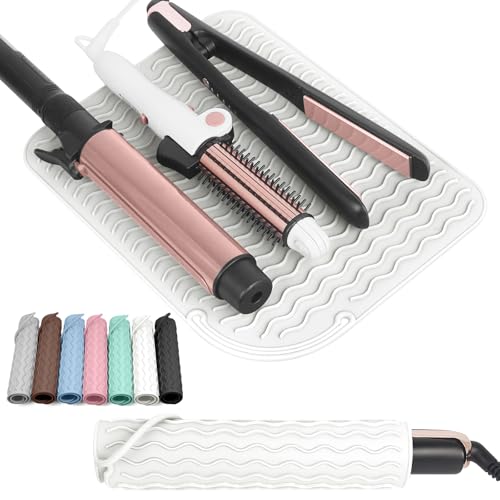 Larger Size Silicone Heat Resistant Mat for Curling Irons, Flat Irons, Hair Straightener and Other Hair Styling Tools, Portable Hot Tools Pad Cover for Travel Vanity Salon(12.0" x 9.0") - color: Ivory