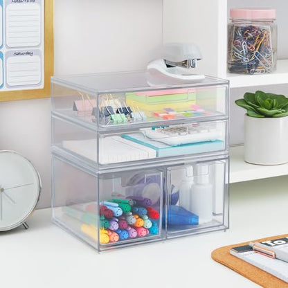 STORi Chloe Space-Saving Clear Drawer Organizer (4 Drawer Set) Sort Office, Kitchen, Beauty Supplies, Makeup, Pens, Jewelry, Stationary, Made in USA - style: Combo Drawer Set
