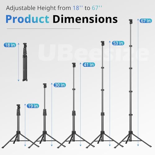 UBeesize 67" Phone Tripod & Selfie Stick, Camera Tripods Stand with Wireless Remote and Phone Holder,Compatible with iPhone Android Phone, Perfect for Selfies/Video Recording/Live Streaming Black - color: Black, size: 67in