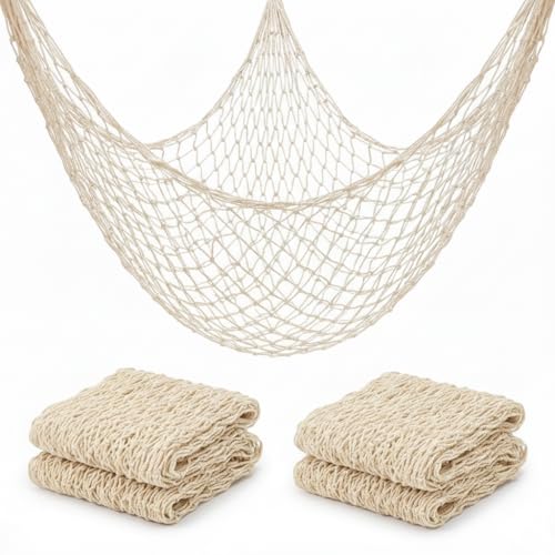 Sukh Fish Net Decorations for Party - 2PCS 39.37 * 78.74 in Fishing Net Decoration Netting for Wall Photo Hanging Nautical Fishnet Table Runner Decorative Ocean Theme Birthday Party Rope Nets