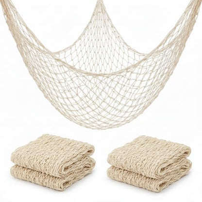 Sukh Fish Net Decorations for Party - 2PCS 39.37 * 78.74 in Fishing Net Decoration Netting for Wall Photo Hanging Nautical Fishnet Table Runner Decorative Ocean Theme Birthday Party Rope Nets