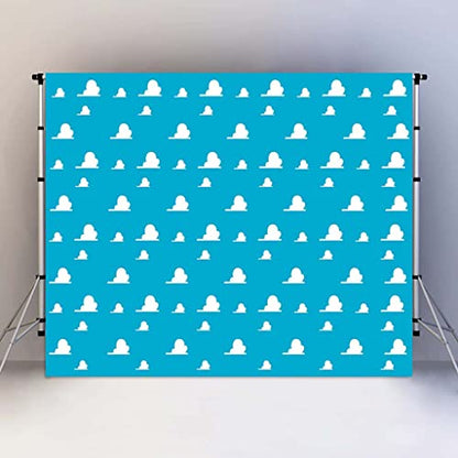 7X5FT Blue Toy Backdrops for Photography White Clouds Wall Paper Photo Backgrounds for Children Kids Birthday Themed Party Photo Booth Props RBJMYLU57 - size: polyester microfiber fabric-7x5ft