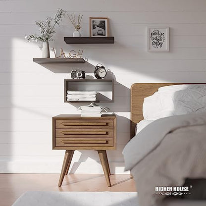 RICHER HOUSE Floating Shelves Set of 3, Modern Bathroom Shelves Wall Mounted Shelves with Invisible Brackets Over Toilet, Rustic Wall Shelves for Bathroom Bedroom, Living Room, Kitchen - Walnut - color: Walnut, size: 2+1
