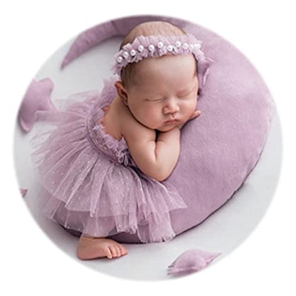 Newborn Baby Photography Props Outfits Girl Lace-Tulle Skirt Baby Girls Photo Prop Headdress for Newborn Girl Photoshoot - color: Purple