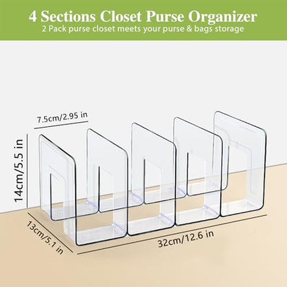 2 Pcs Acrylic Clear Purse Storage Organizers, 4 Sections Dividers in Bedroom Office (bright) - color: bright