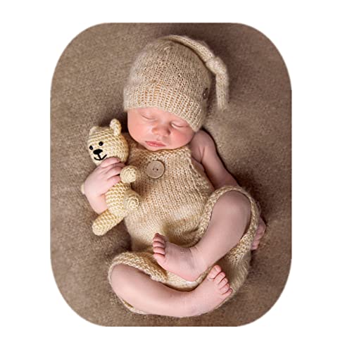 Fashion Cute Newborn Boy Girls Baby Costume Outfits Photography Props Hat Pants - color: Cream