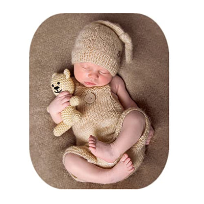 Fashion Cute Newborn Boy Girls Baby Costume Outfits Photography Props Hat Pants - color: Cream